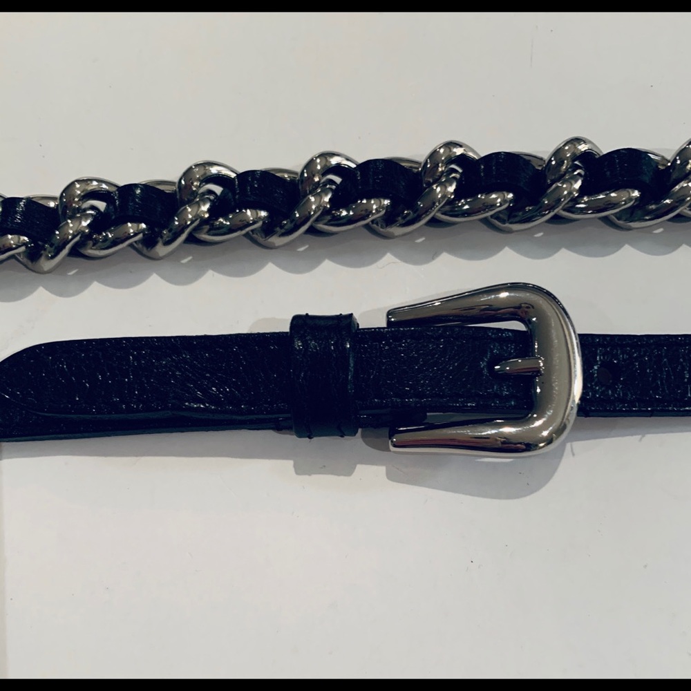 Black leather chain belt made in Italy